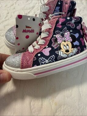 Disney Minnie Mouse Pink and Navy Glitter High-Top Sneakers